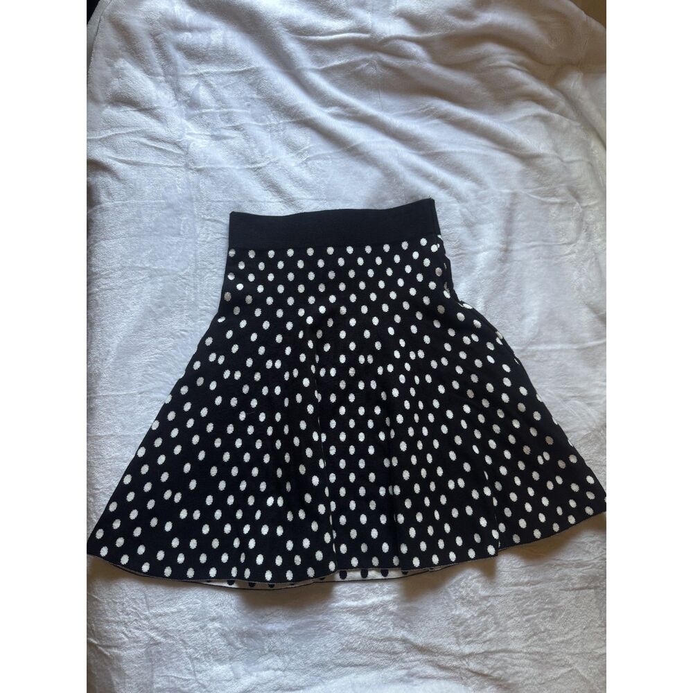 Maeve Anthropologie Womens XS Black White Polka Dot Knit A Line Flare Skirt